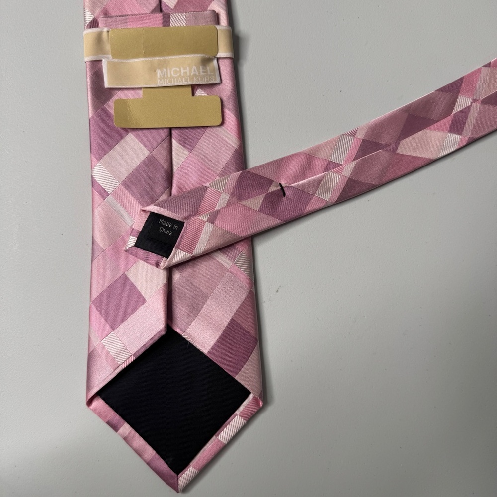 NWT Michael Kors 100% SILK Tie - Pink Plaid Pattern - 3.5”x57.5” - Picture 3 of 5